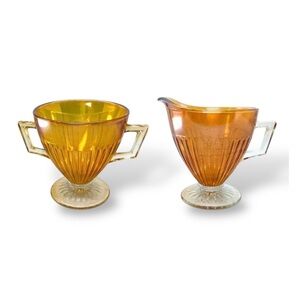 Vintage Imperial Marigold Carnival Glass Creamer & Sugar Set Iridescent